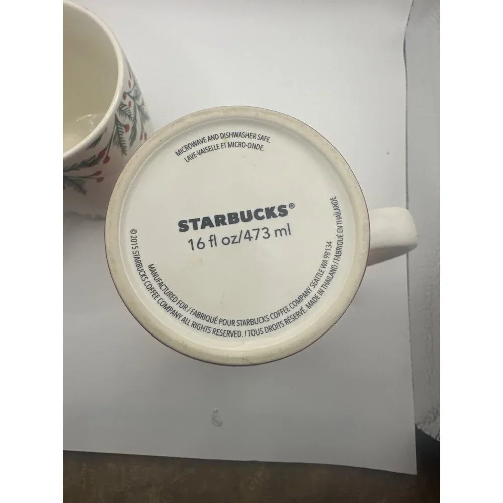 Starbucks Red Holiday Mug 16 Fl Oz & Festive 12 Fl Oz Bone China Mug Set Microwa